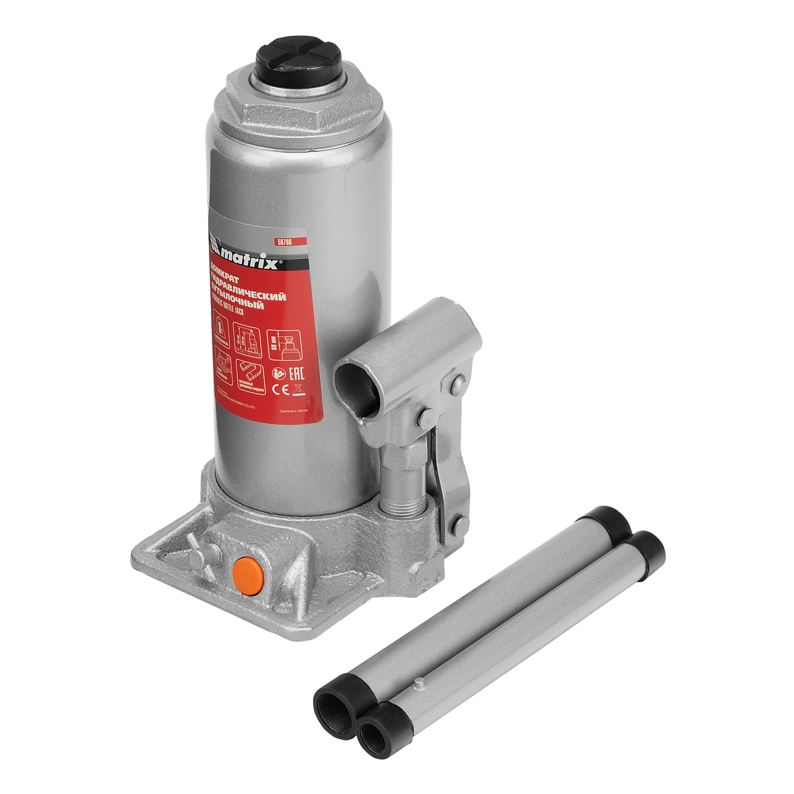 Домкрат гидравлический бутылочный, 8 т, h подъема 230-457 мм Matrix (50766)