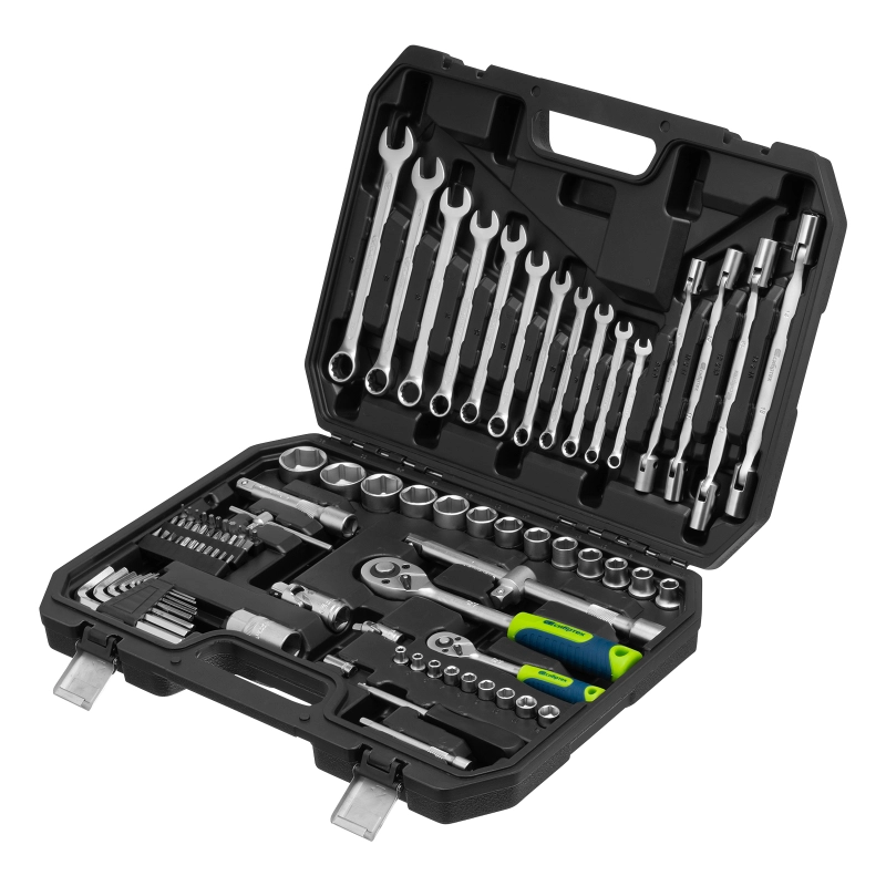 Набор инструментов, 1/2", 1/4", пластиковый кейс 89 предметов Сибртех (13396)