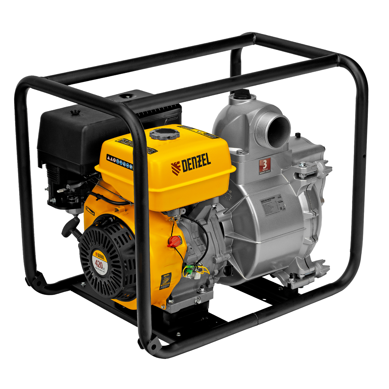 Мотопомпа бензиновая для грязной воды PX-80D, 15 л.с, 3", 1500 л/мин, глубина 8 м , напор 30 м Denzel (99204)