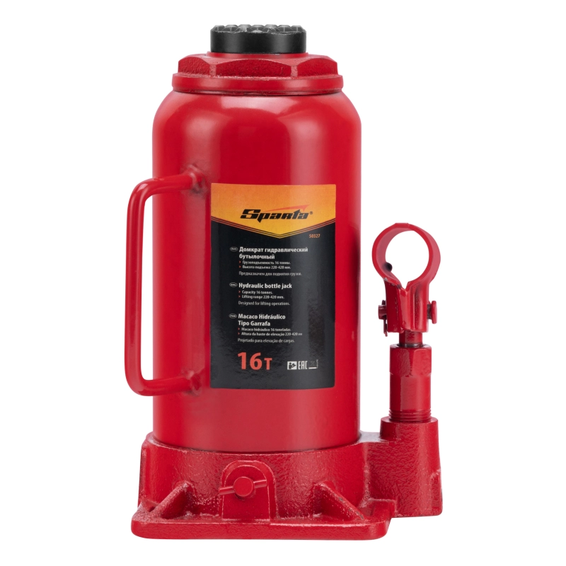 Домкрат гидравлический бутылочный, 16 т, h подъема 220-420 мм Sparta (50327)