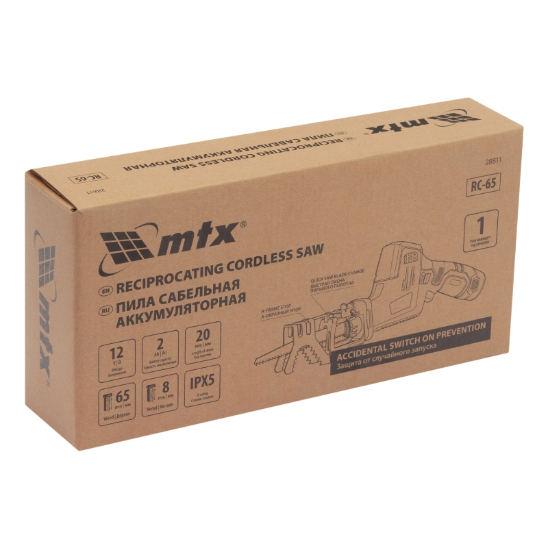 Пила сабельная аккумуляторная RС-65, Li-Ion, 12 В MTX (28811)