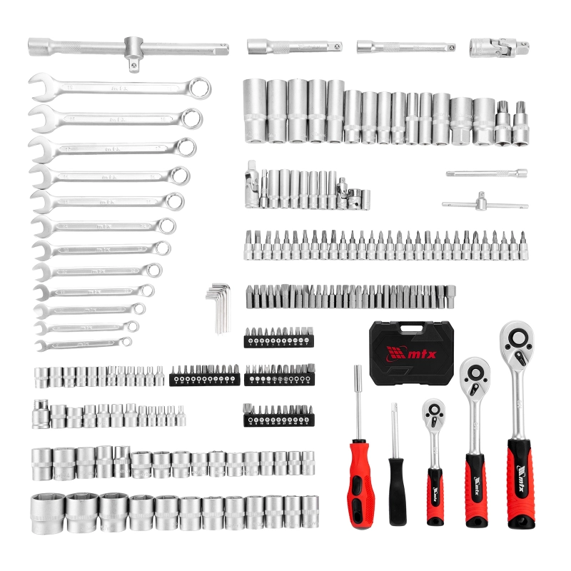 Набор инструментов, 1/2", 3/8", 1/4", пластиковый кейс 215 предметов MTX (13589)