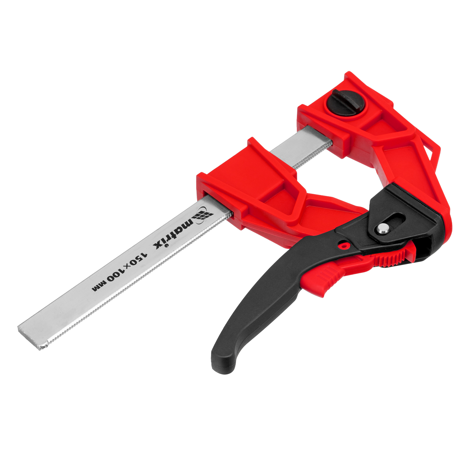 Струбцина реечная быстрозажимная, усиленная, пластиковый корпус рычажно-храповой механизм, 150 х 100 х 306 мм, штанга 5 х 22 мм Matrix (20725)