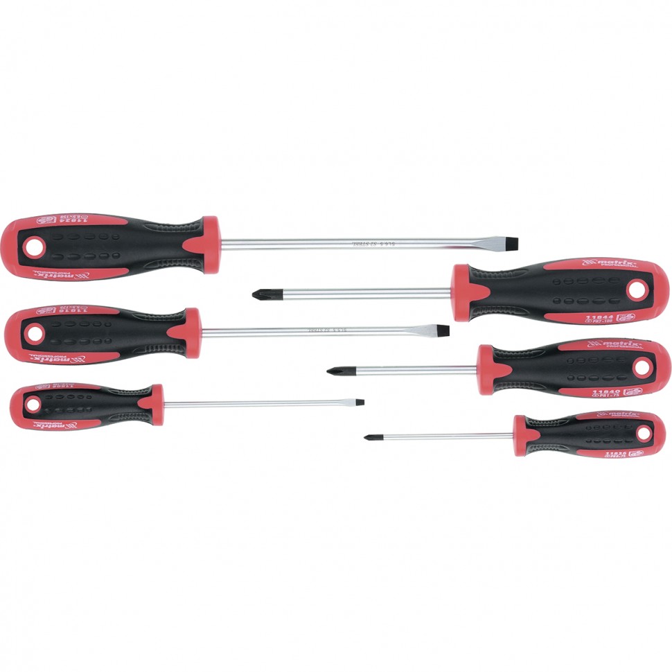 Набор отверток, сталь S2, двухкомпонентные рукоятки, 6 шт Matrix Professional (13303)