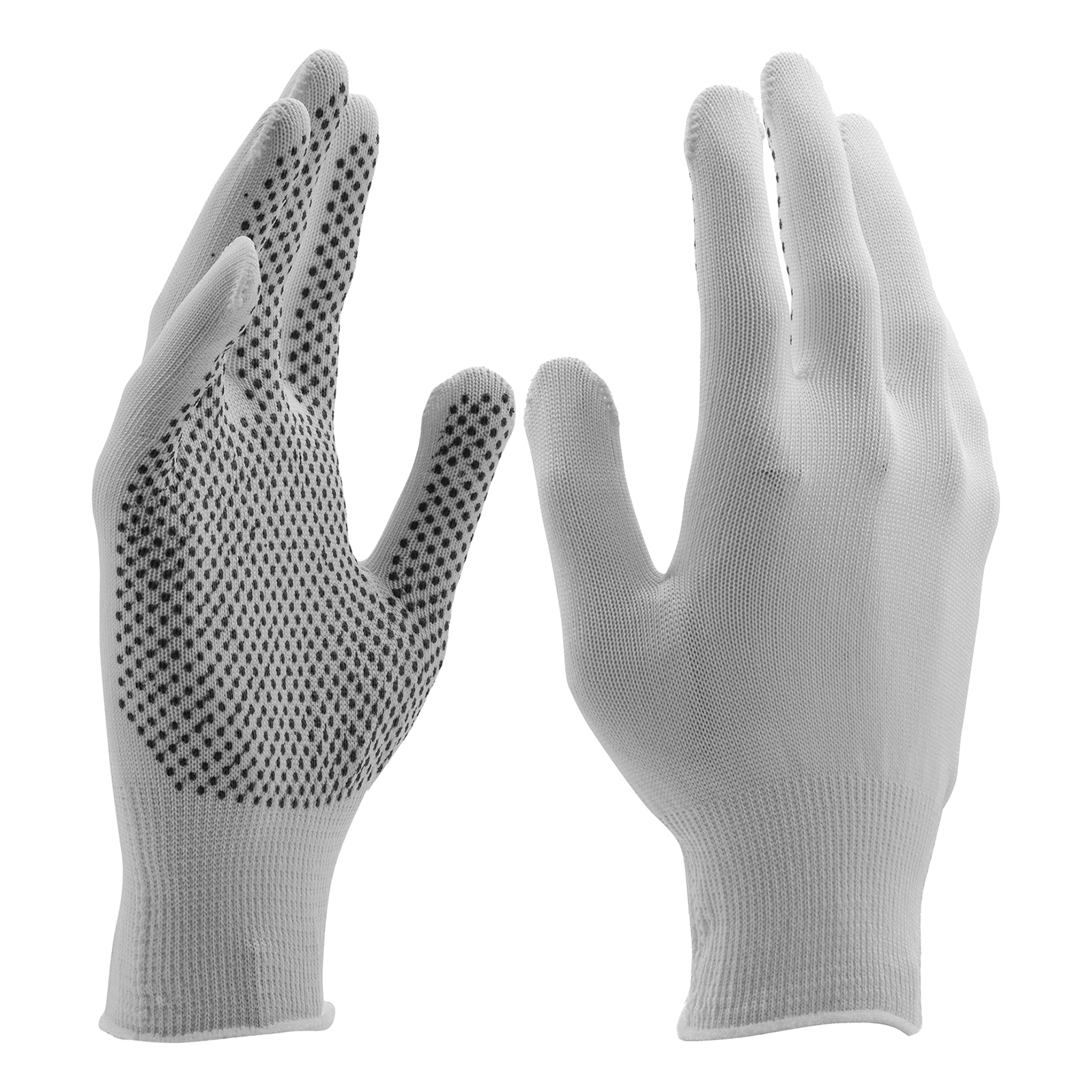 Перчатки Нейлон, ПВХ точка, 13 класс, белые, L (67825)