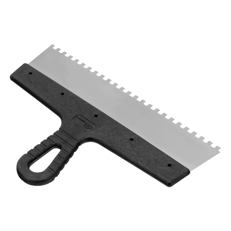 Шпатель из нержавеющей стали, 300 мм, зуб 6 х 6 мм, пластмассовая ручка Сибртех (85467)