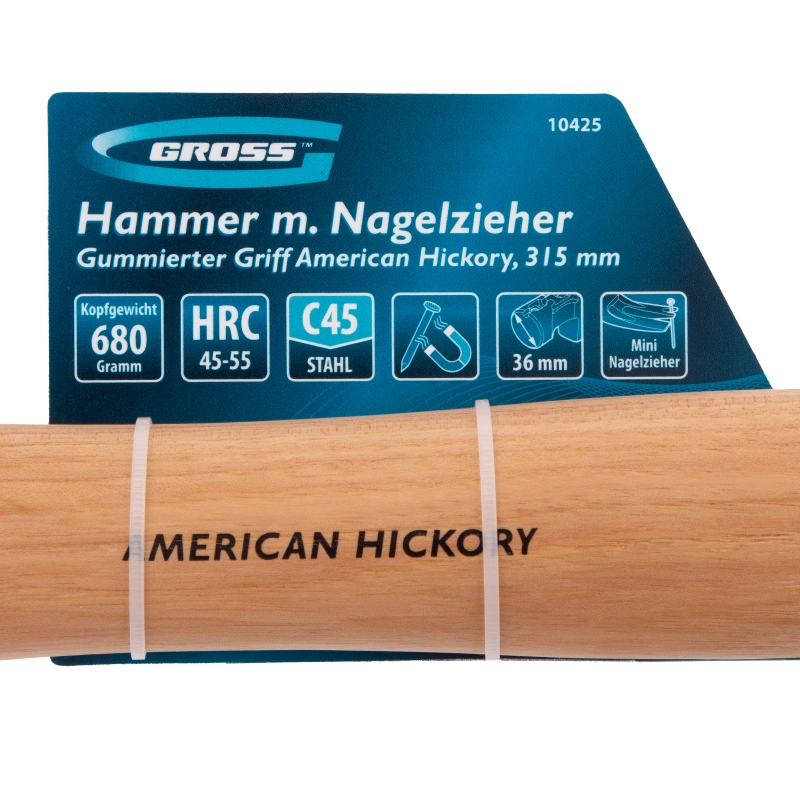 Молоток-гвоздодер, 680 г, угол 75, магнит, обрезиненная рукоятка AMERICAN HICKORY GROSS (10425)