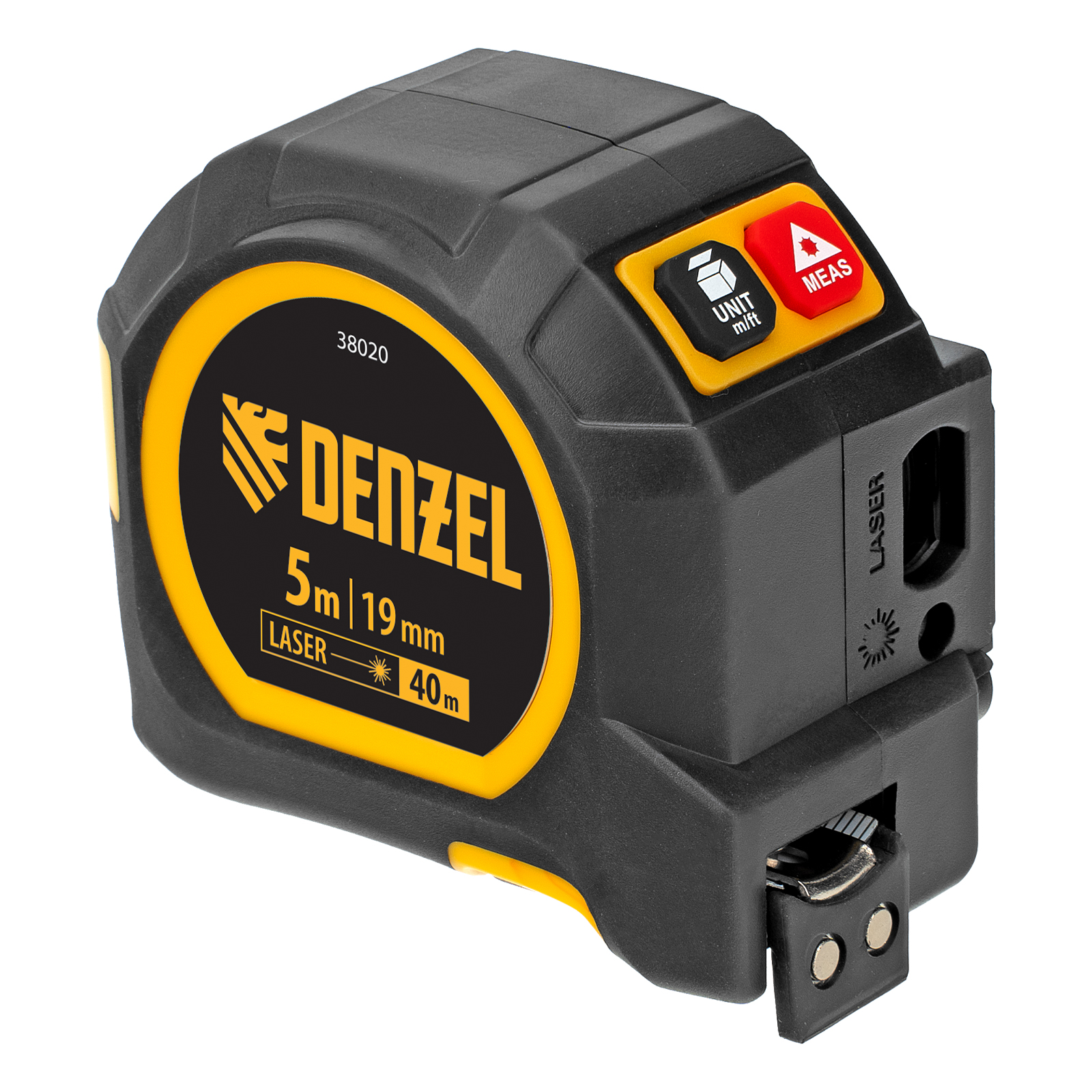 Лазерный дальномер с рулеткой LT-40, 5м x 19 мм, дальномер 40м, автомат. фиксация Denzel (38020)