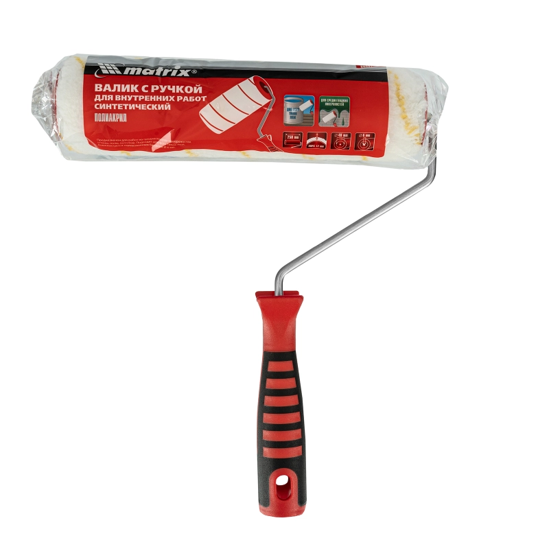 Валик для внутренних работ синтетический, с двухком.ручкой, 250 мм, ворс 12 мм, D 48 мм, D ручки 6 мм, полиакрил Matrix (80661)