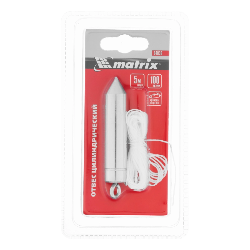 Отвес цилиндрический, 100 г, шнур 5 м Matrix (84836)