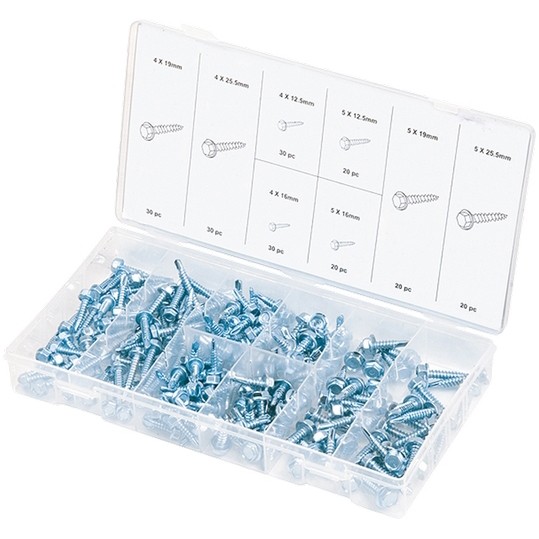 Набор саморезов: 4 х 12.5, 4 х 16, 4 х 19, 4 х 25.5, 5 х 12.5.5 х 16.5 х 19.5 х 25.5 мм, 200 предметов Сибртех (47607)