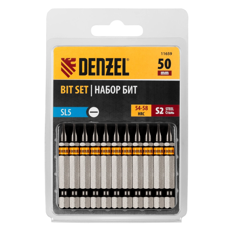 Бита SL5,0х50, сталь S2, шестигранный профиль, 10 шт. Е 6,3 Denzel (11659)
