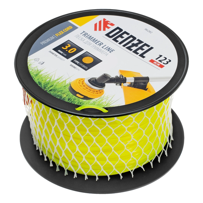 Леска для триммера круглая, 3,0мм х 123м, на DIN катушке FLEX CORD,  Denzel (96282)