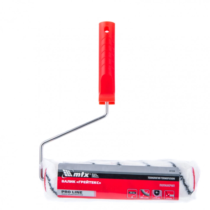 Валик "Грейтекс" Pro Line, 250 мм, ворс 12 мм, D 40 мм, D ручки 6 мм, полиакрил MTX (81334)