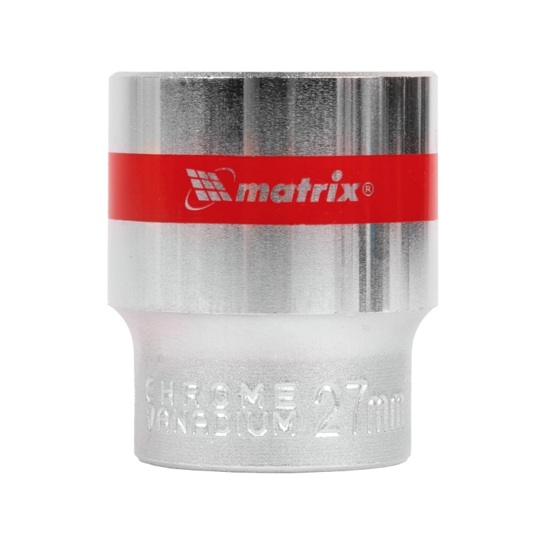 Головка торцевая, 27 мм, двенадцатигранная, CrV, под квадрат 1/2, хромированная Matrix (13695)