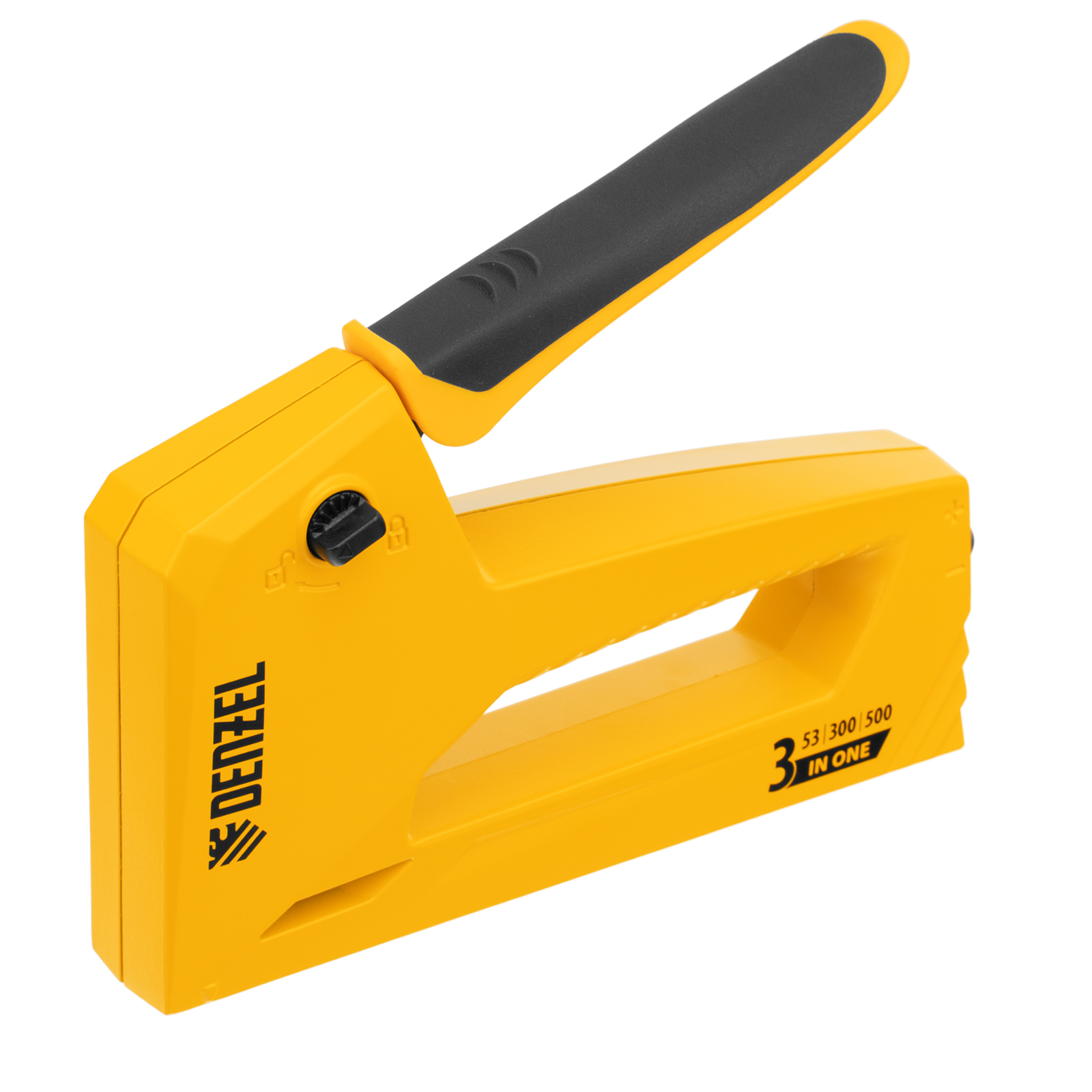 Степлер мебельный, алюминиевый корпус, тип 53, 6-14 мм, тип 300, 15 мм, тип 500, 15 мм Denzel (40214)