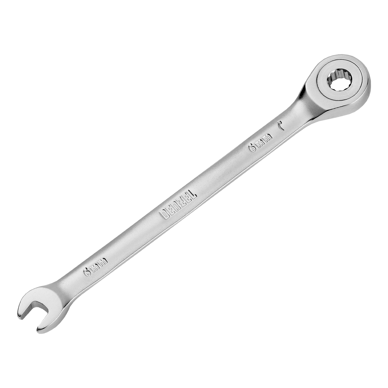 Ключ комбинированный трещоточный, 6 мм, CrV, матовый хром Denzel (14700)
