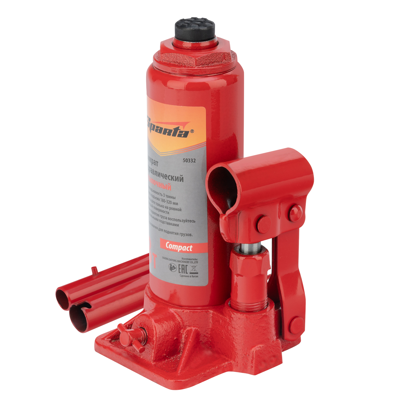 Домкрат гидравлический бутылочный 3т, h подъема 180-320 мм Sparta Compact (50332)