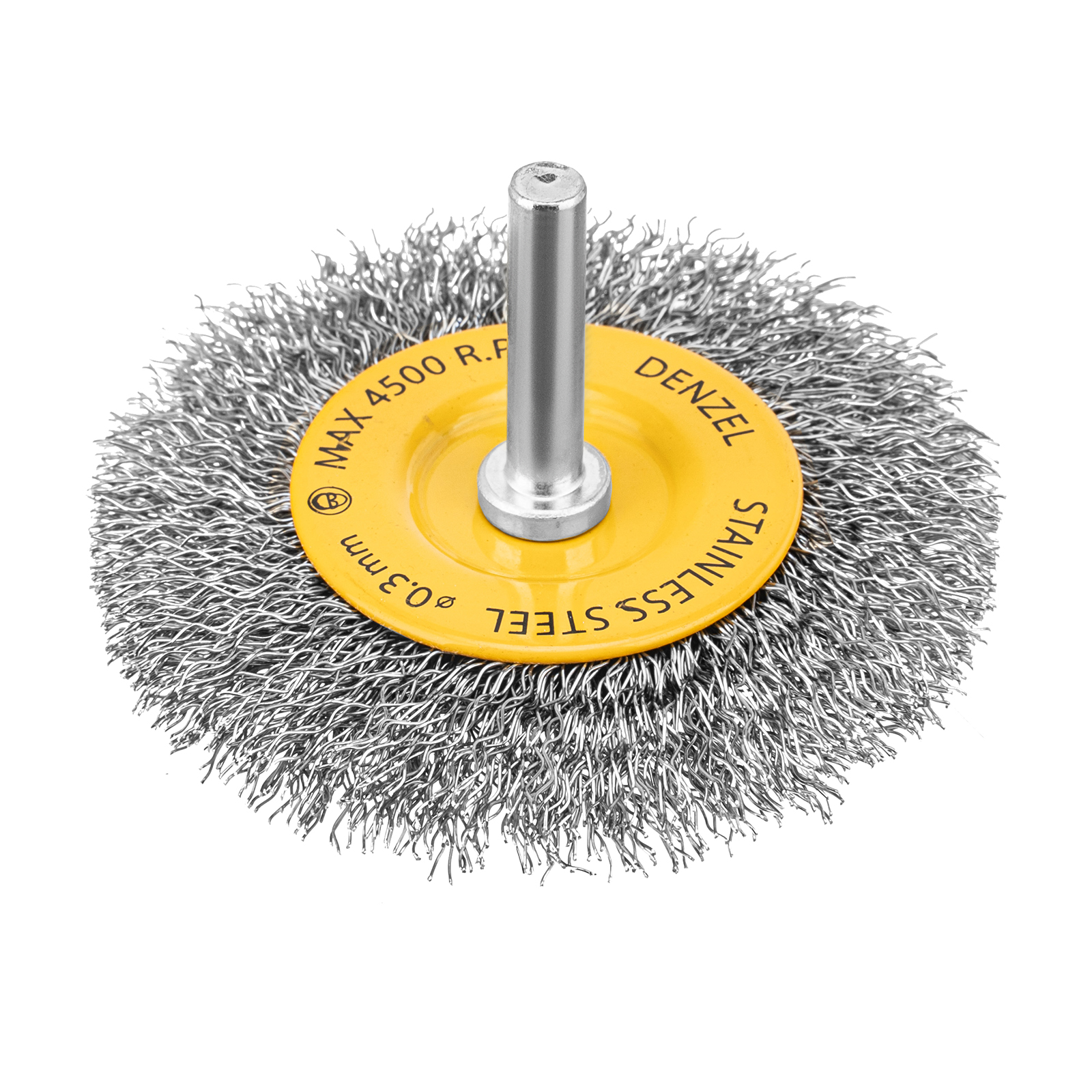 Щетка для дрели, 75 мм, Плоская, со шпилькой, нержавеющая витая проволока Denzel (744603)