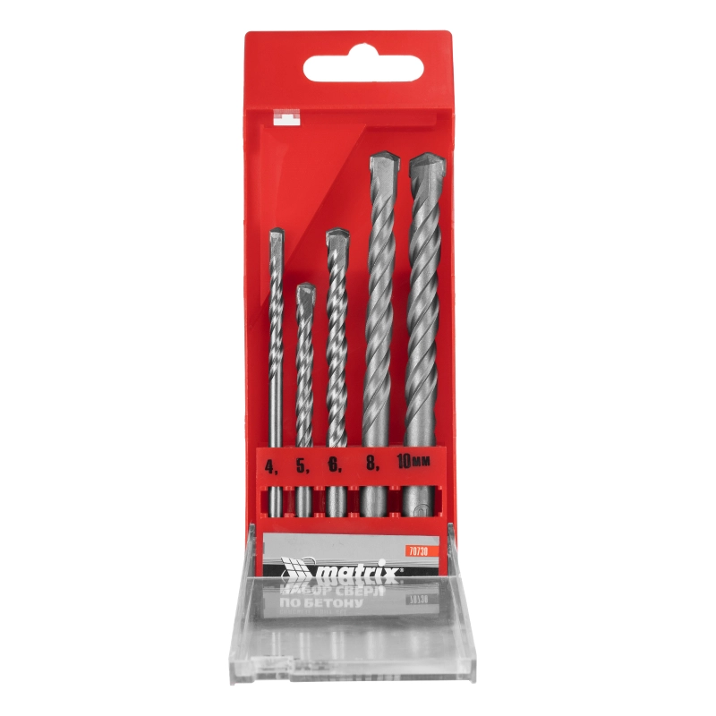 Набор сверл по бетону, 4-5-6-8-10 мм, пластиковый кейс, Matrix (70730)