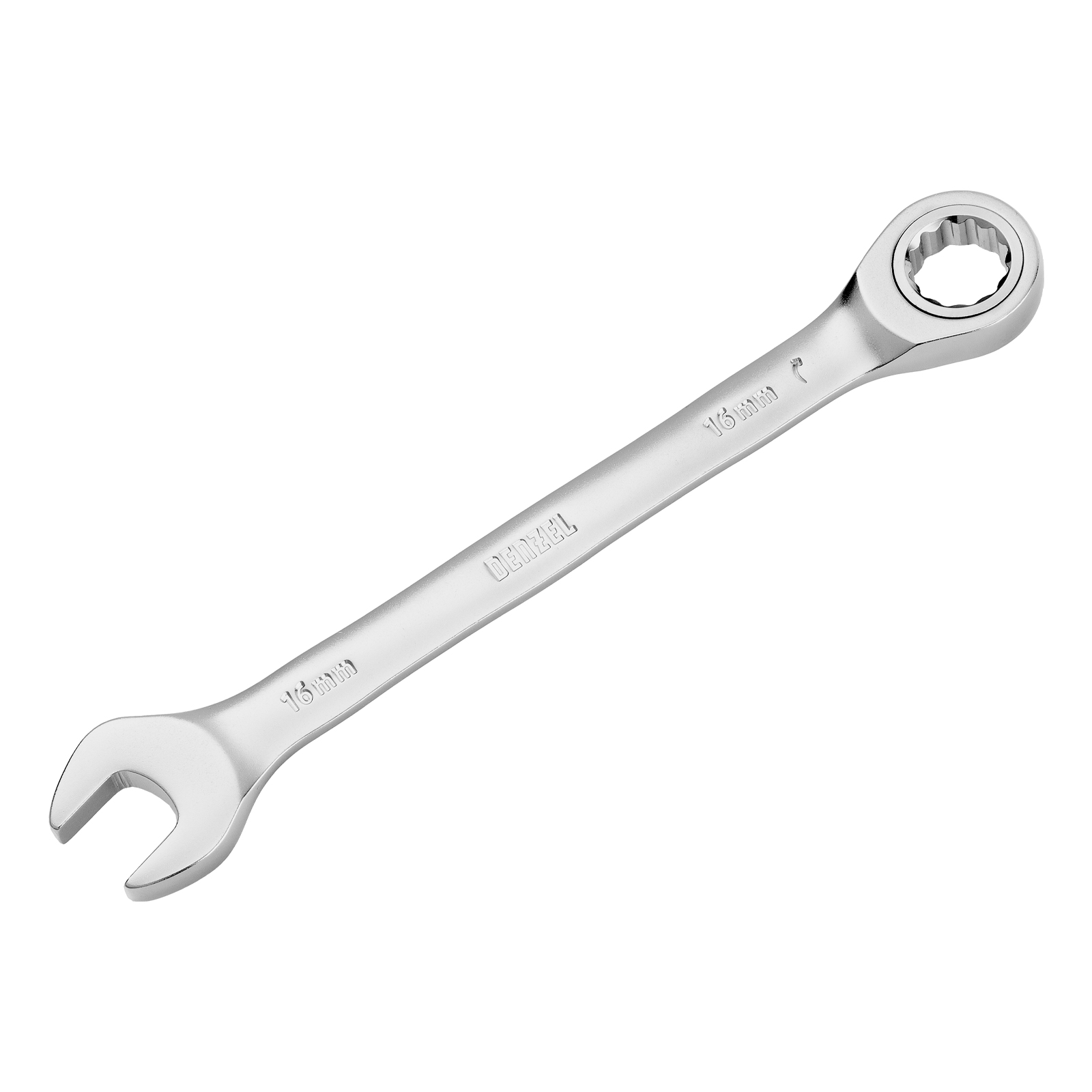 Ключ комбинированный трещоточный, 16 мм, CrV, матовый хром Denzel (14710)