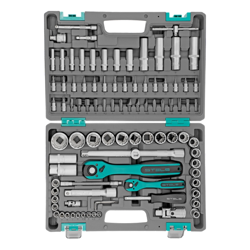 Набор инструментов 1/2", 1/4", CrV, 12 гранные головки, пластиковый кейс, 94 предмета Stels (14118)