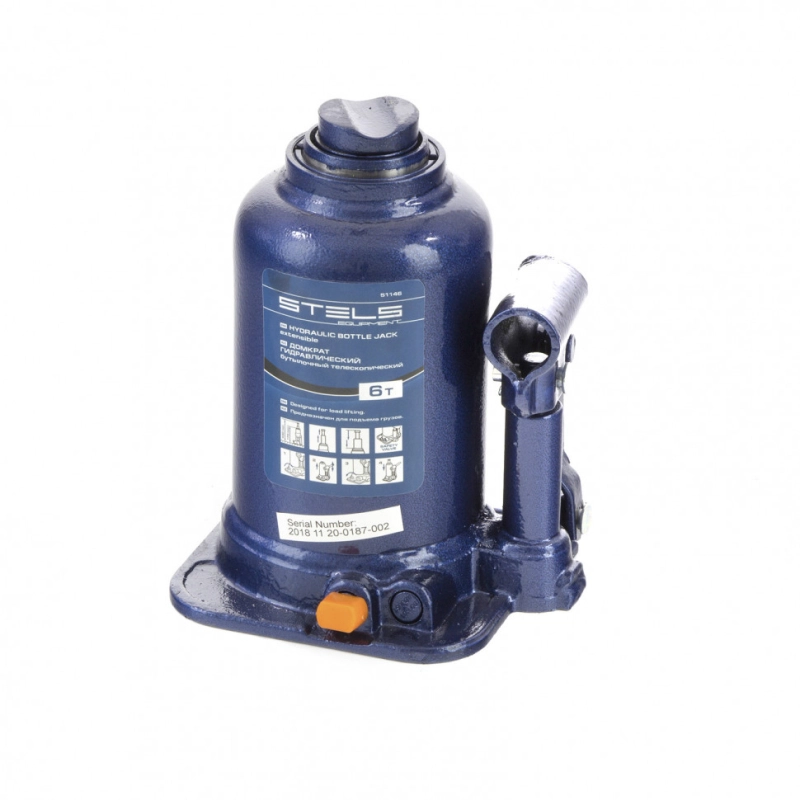 Домкрат гидравлический бутылочный телескопический, 6 т, подъем 170-430 мм Stels (51146)