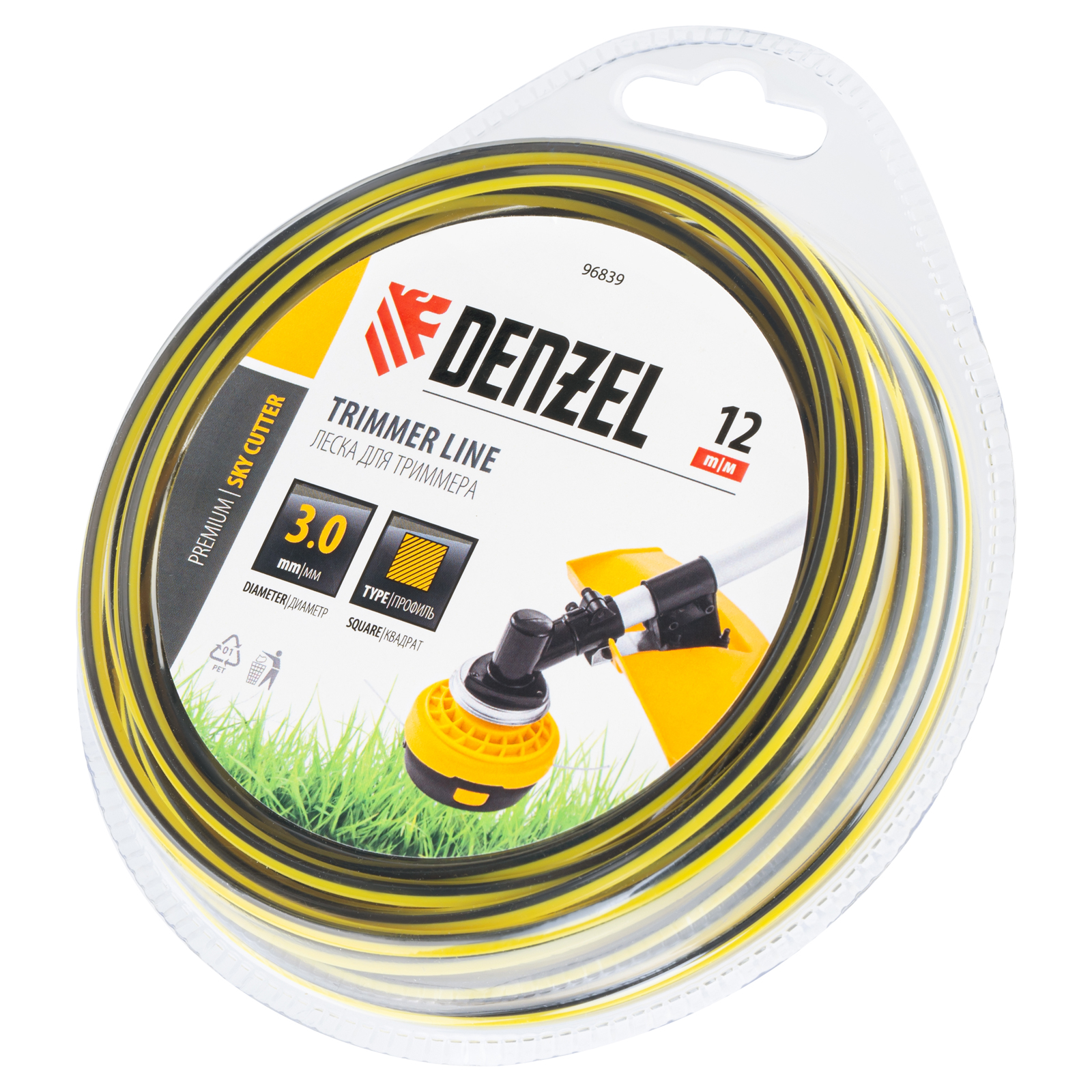 Леска для триммера двухкомпонентная квадратная, 3,0мм х 12м, блистер SkyCutter Denzel (96839)