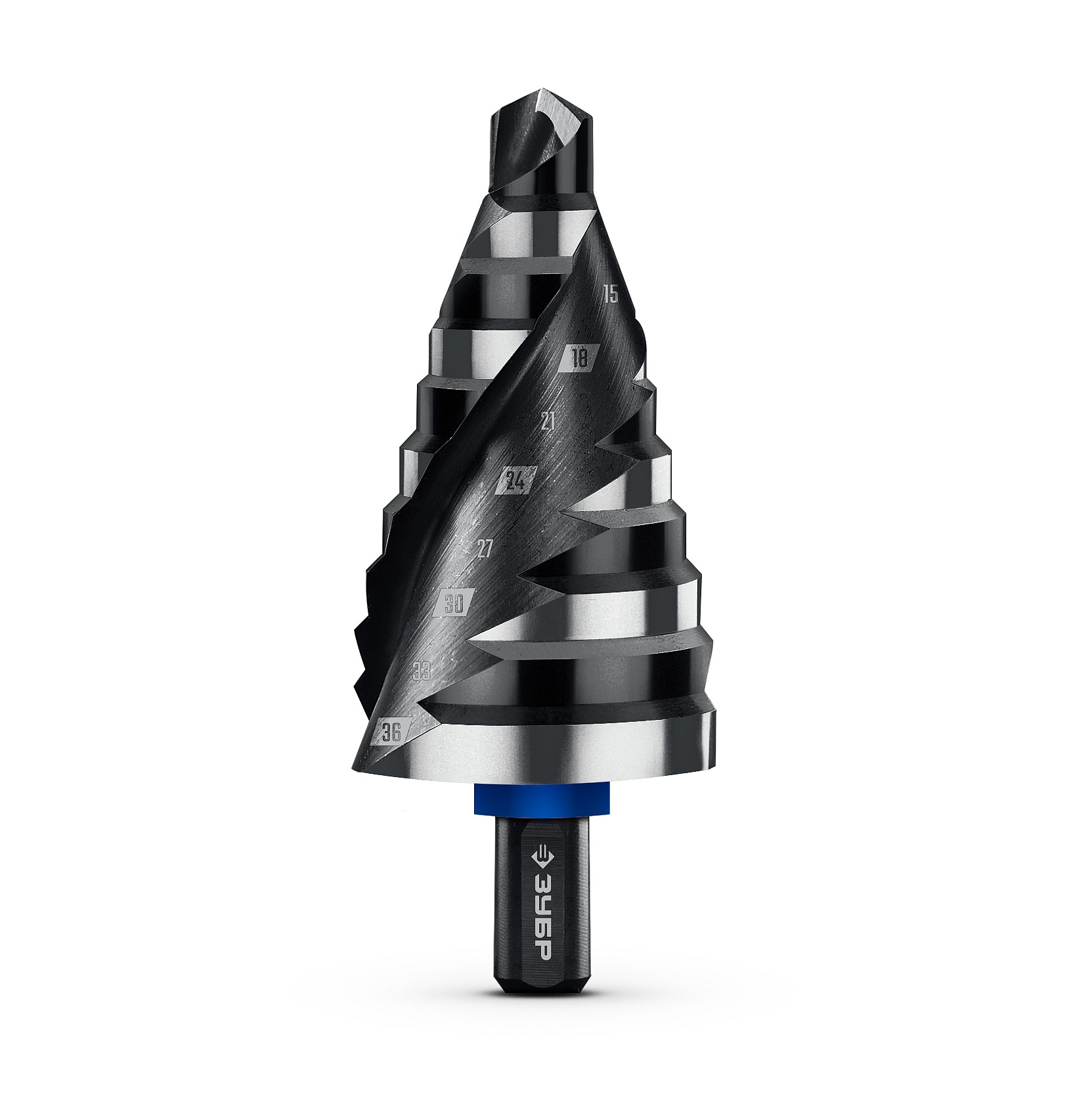 ЗУБР BLACK FORCE 9-36мм, 10 ступеней, винтовая проточка, сверло ступенчатое, ПРОФЕССИОНАЛ (29671-9-36-10)