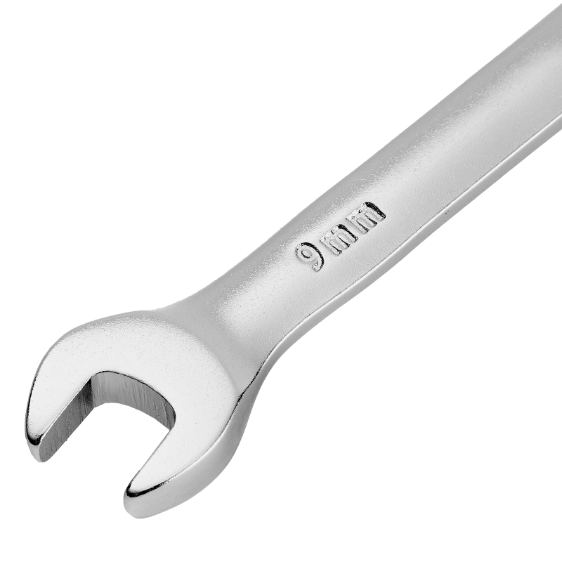 Ключ комбинированный трещоточный, 9 мм, CrV, матовый хром Denzel (14703)