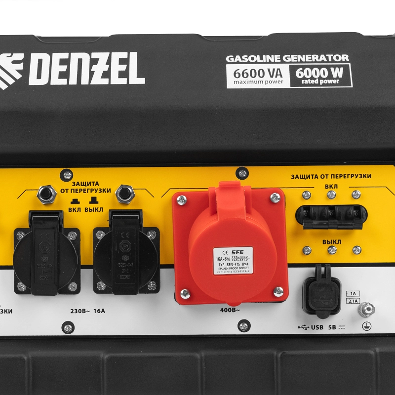 Генератор бензиновый PS 80 E-3, 6.6 кВт, 400 В, 25 л, электростартер Denzel (946954)