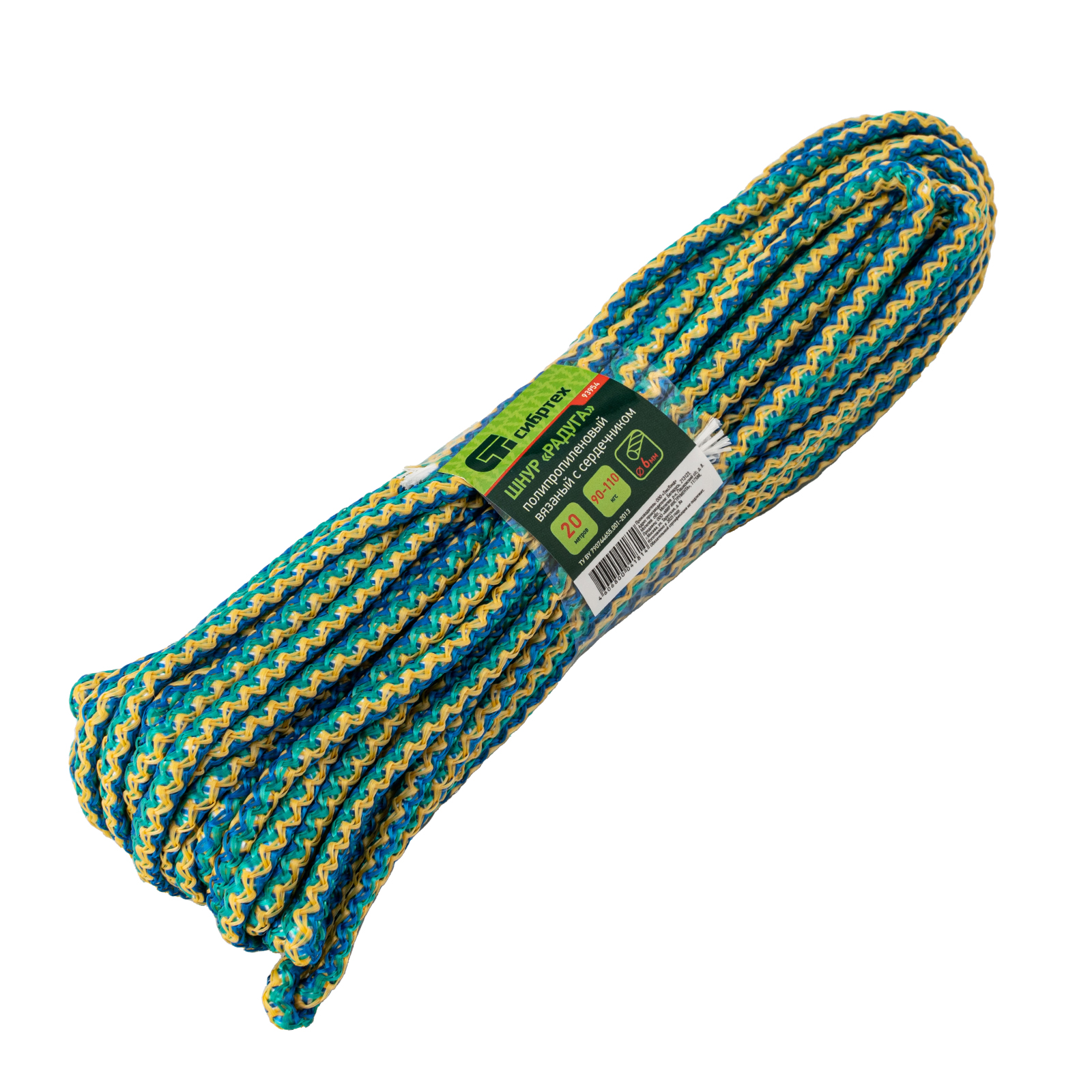 Шнур вязаный полипропиленовый с серд."Радуга", 6 мм, L 20 м, Сибртех (93954)