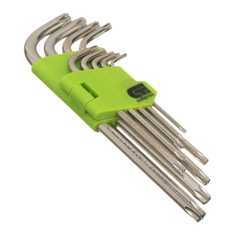 Набор ключей имбусовых Tamper-Torx , 9 шт: ТТ10-ТТ50.45x, закаленные, удлиненные, никель Сибртех (12322)