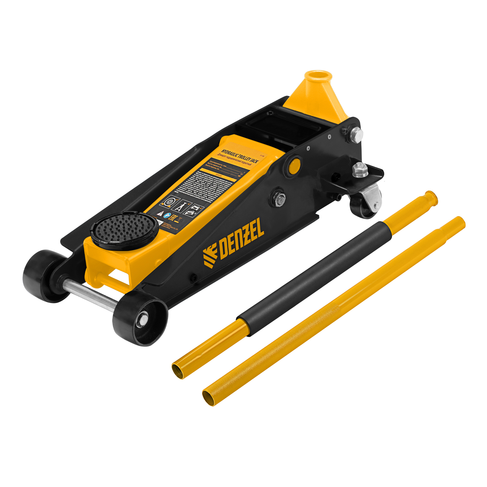 Домкрат гидравлический подкатной 3 т, с фиксатором, быстрый подъем, 135-480 мм, профессиональный Denzel (51138)