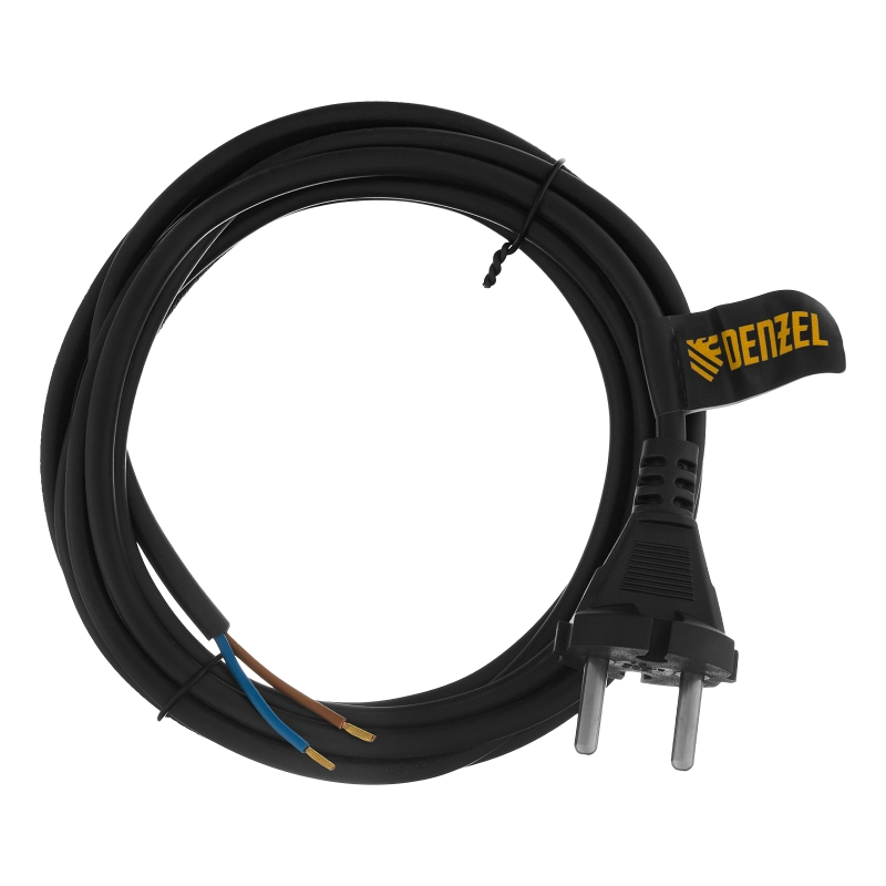 Шнур сетевой Energy Series, ПВС, 3 м, 2 x 1 мм, с неразборной вилкой, черный, Denzel (37665)