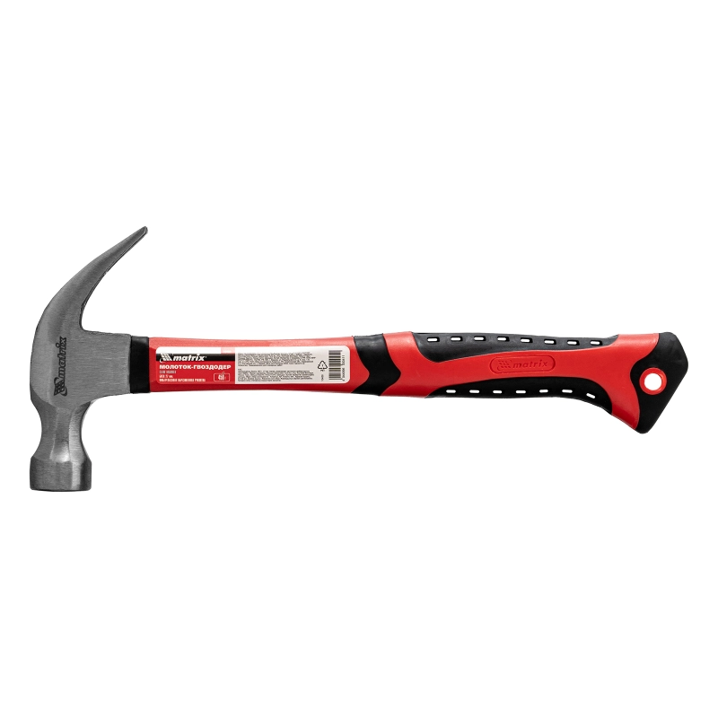 Молоток-гвоздодер, 450 г, боек 27 мм, фибергласовая обрезиненная рукоятка Matrix (10450)