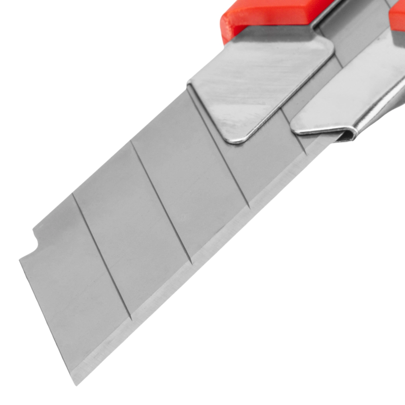 Нож, 25 мм, выдвижное лезвие, металлическая направляющая, двухкомпонентный корпус, винтовой фиксатор, с магнитом Matrix (78913)