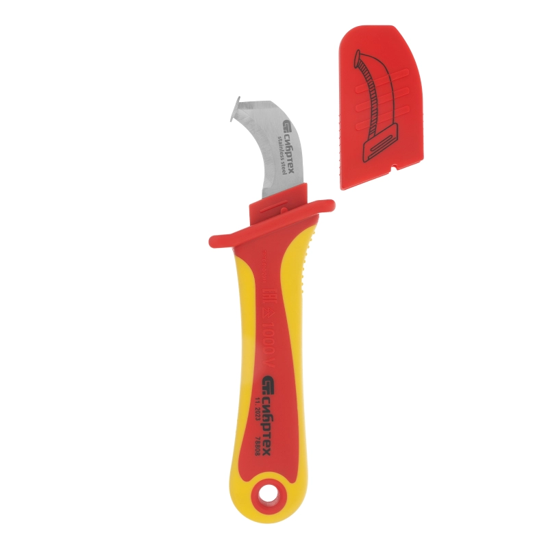 Нож диэлектрический до 1000 В, для снятия оплетки электрокабелей Сибртех (78808)