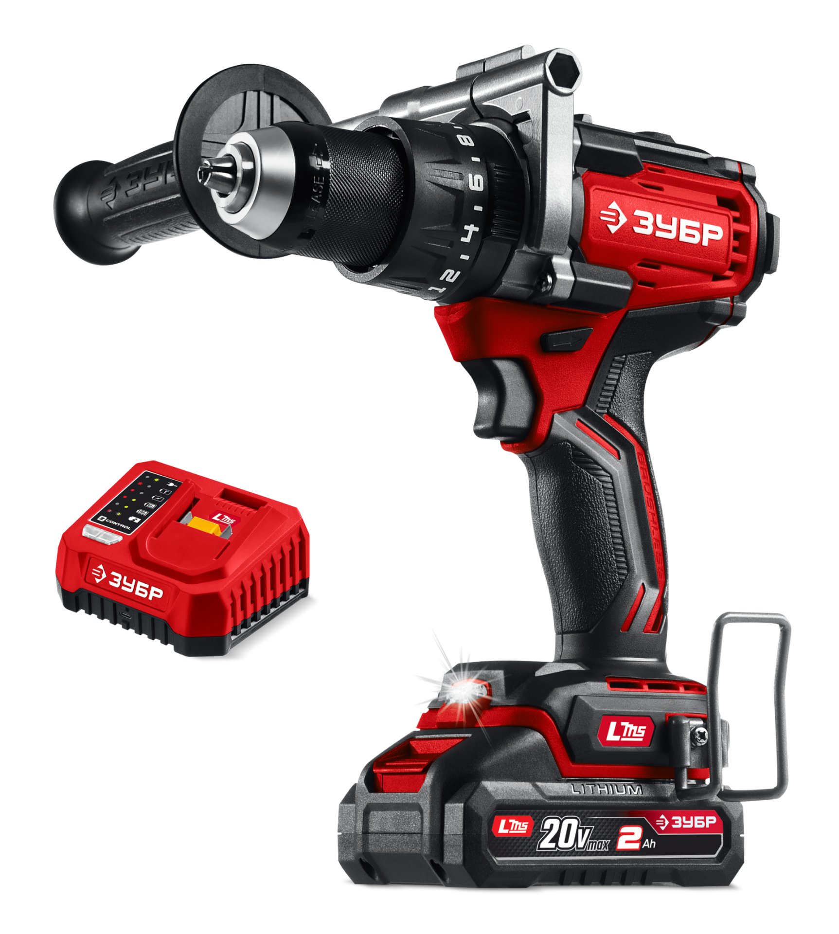ЗУБР 20 В, 165 Н·м, 1 АКБ LMS (2 А·ч), бесщеточная ударная дрель-шуруповерт (ДБУ-165-21)
