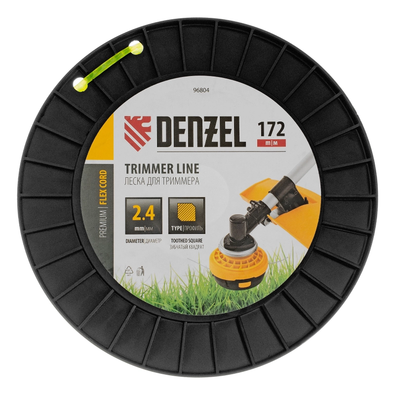 Леска для триммера зубчатый квадрат, 2,4мм х 172м, на DIN катушке FLEX CORD Denzel (96804)