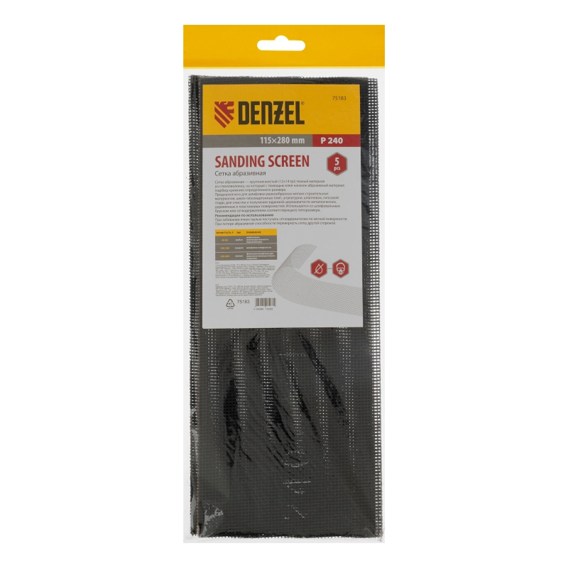 Сетка абразивная, P 240, 115 х 280 мм, 5 шт Denzel (75183)