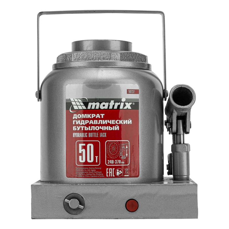 Домкрат гидравлический бутылочный, 50 т, высота подъема 240-370 мм Matrix (50737)