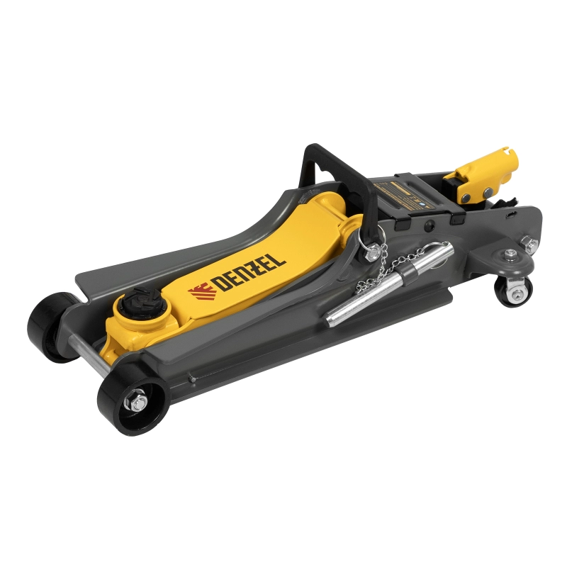 Домкрат гидравлический подкатной с фиксатором, 2,5 т,  85-385 мм, в пласт. кейсе Denzel (51233)