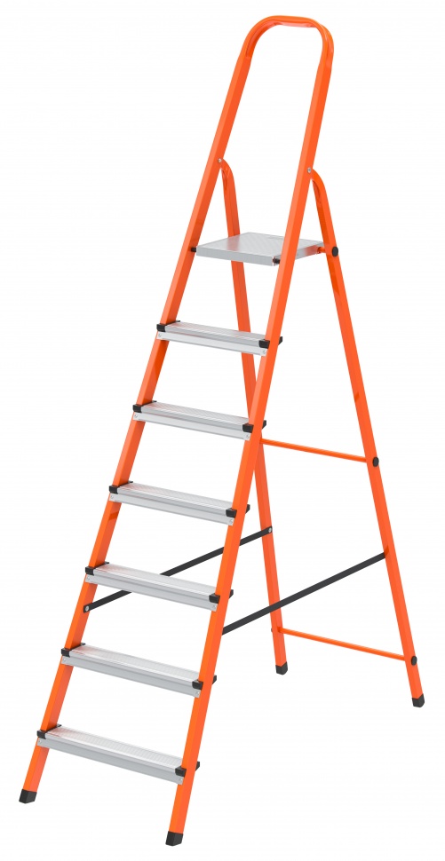 Стремянка, 7 ступеней, стальной профиль, ступени сталь, оранжевая, Сибртех (97967)