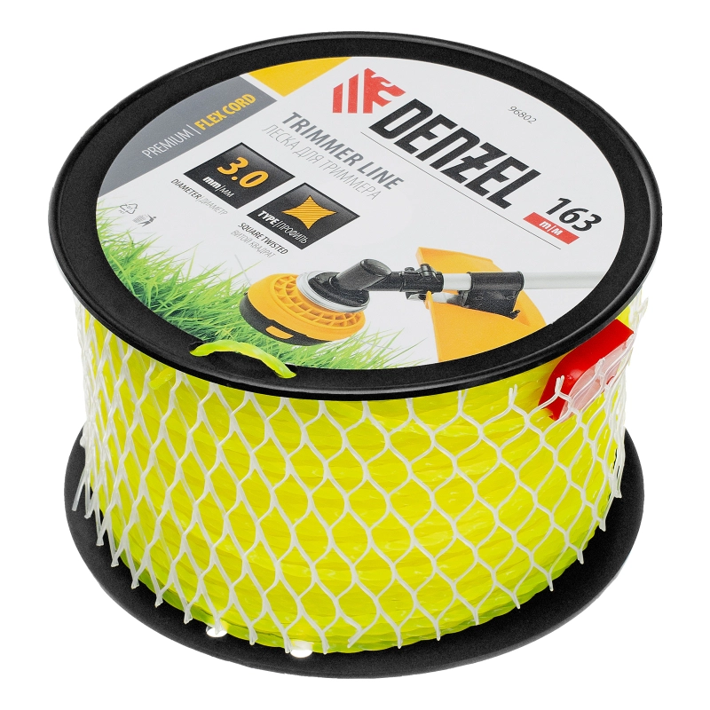 Леска для триммера витой квадрат, 3,0мм х 163м, на DIN катушке FLEX CORD Denzel (96802)