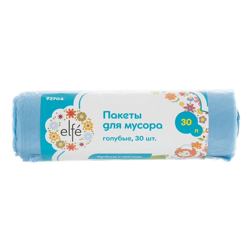 Пакеты для мусора 30 л х 30 шт, голубые, Elfe (92704)