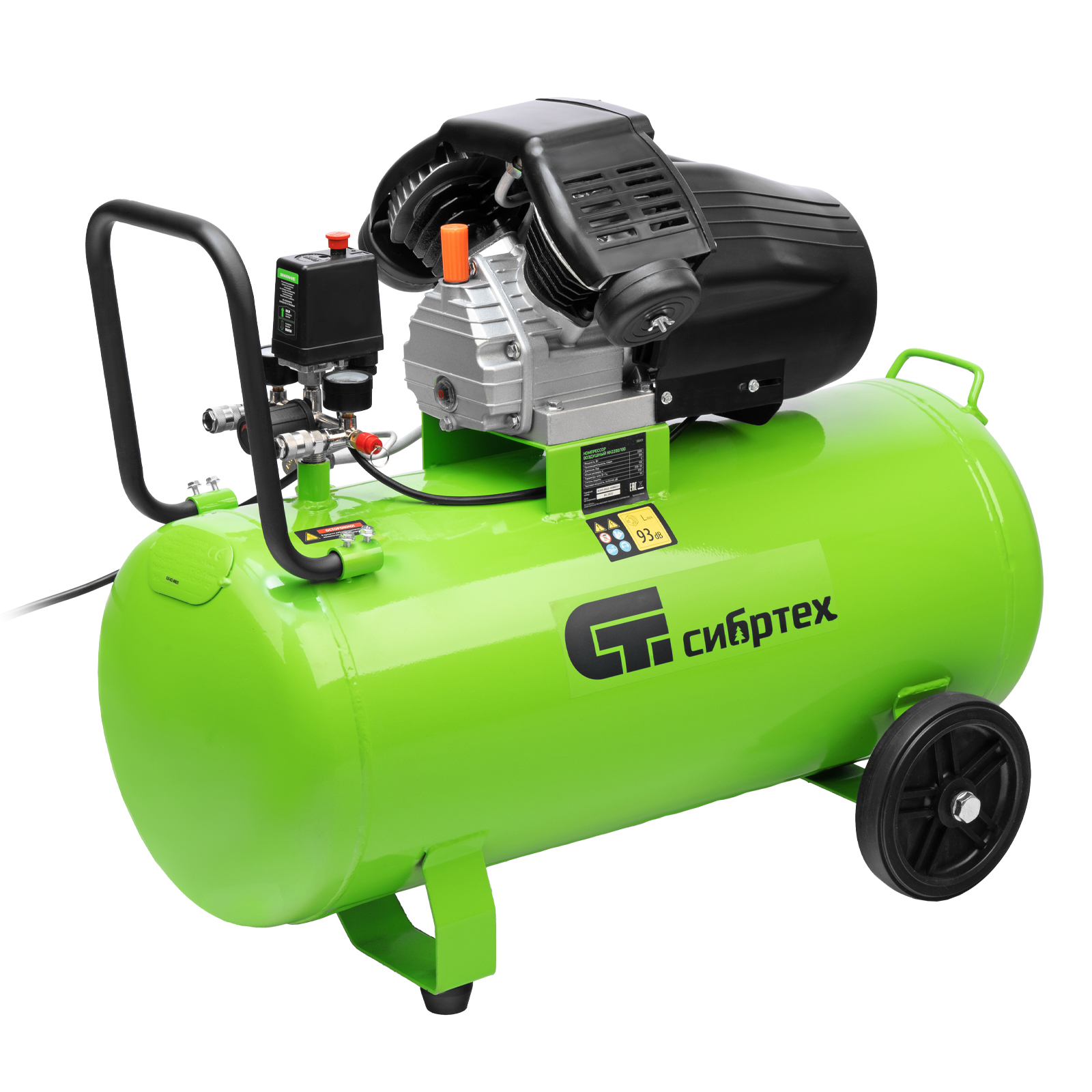 Компрессор воздушный КК-2200/100, 2,2 кВт, 350 л/мин, 100 л, прямой привод, масляный Сибртех (58009)