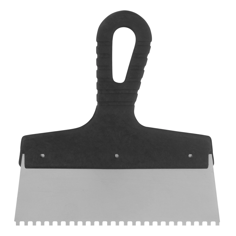 Шпатель из нержавеющей стали, 200 мм, зуб 4 х 4 мм, пластмассовая ручка Сибртех (85456)