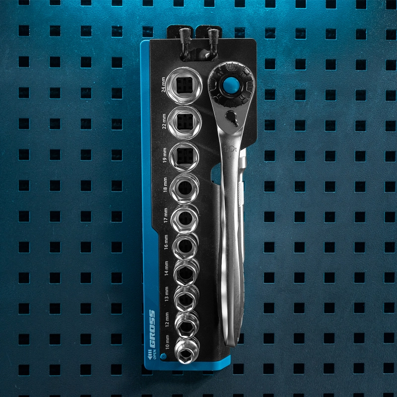 Набор торцевых головок, трещотка 120 зубьев, 1/2", CrV, 12 предметов Gross (14138)