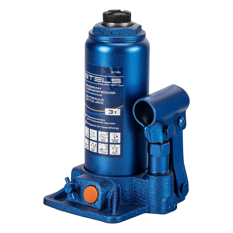 Домкрат гидравлический бутылочный, 3 т, H подъема 178-343 мм, в пластиковом кейсе Stels (51125)